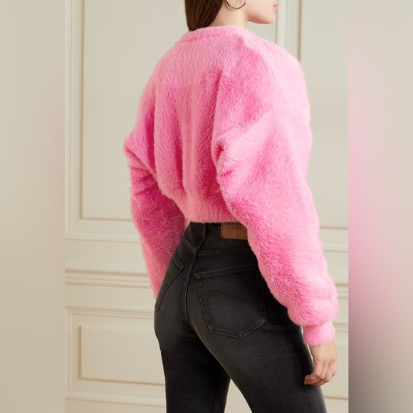 NWT Alexander Wang Cropped Fuzzy Faux Fur Cardigan Jacket w/ Quilted Lining M - Picture 5 of 17